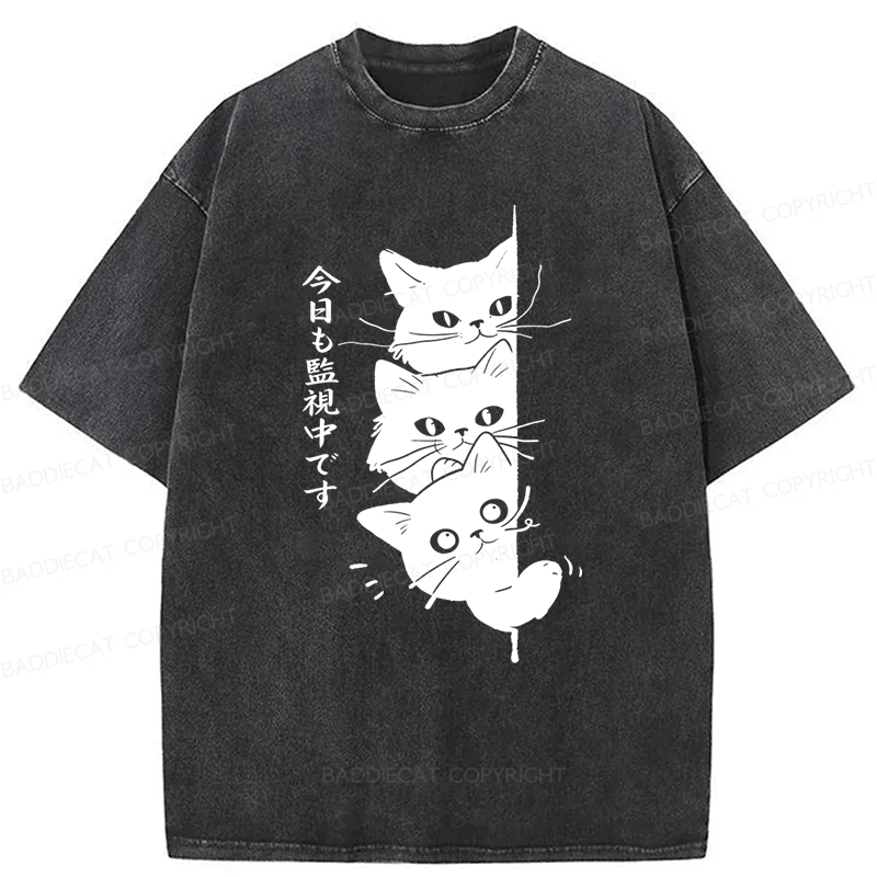 Baddiecat Black Cats Watching You Washed T-shirt