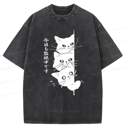 Baddiecat Black Cats Watching You Washed T-shirt