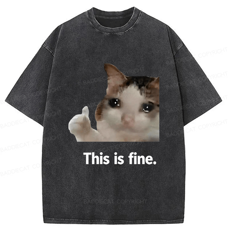 Baddiecat Cat Meme Funny Washed T-shirt