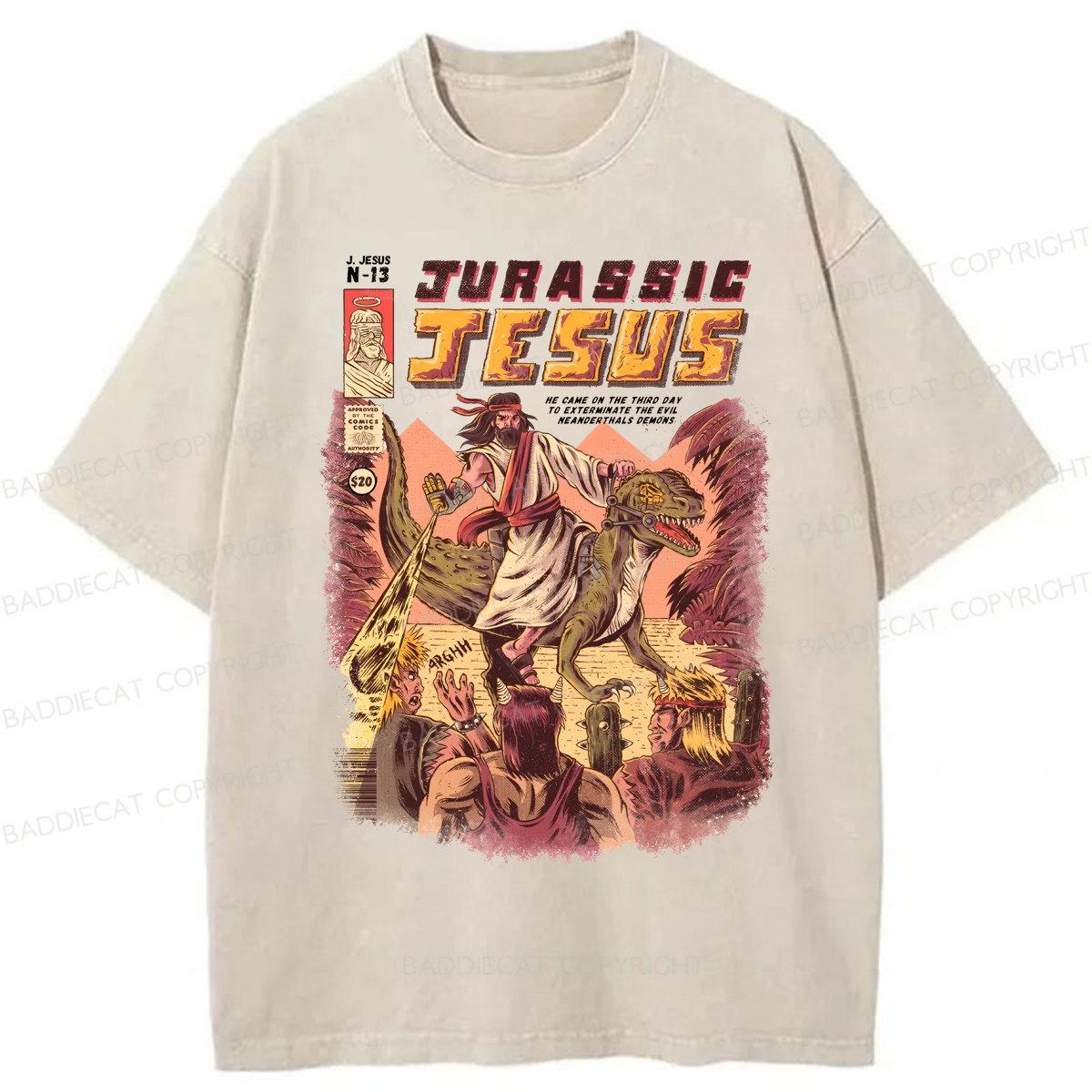 Baddiecat Jurassic Jesus Washed T-shirt