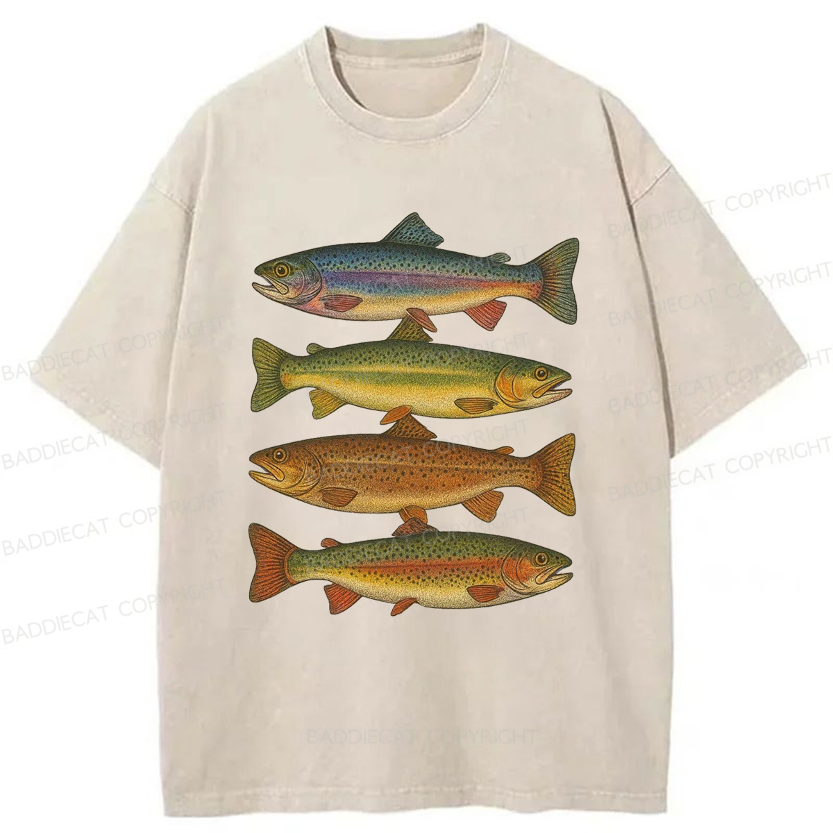 Baddiecat Retro Fishes Washed T-shirt