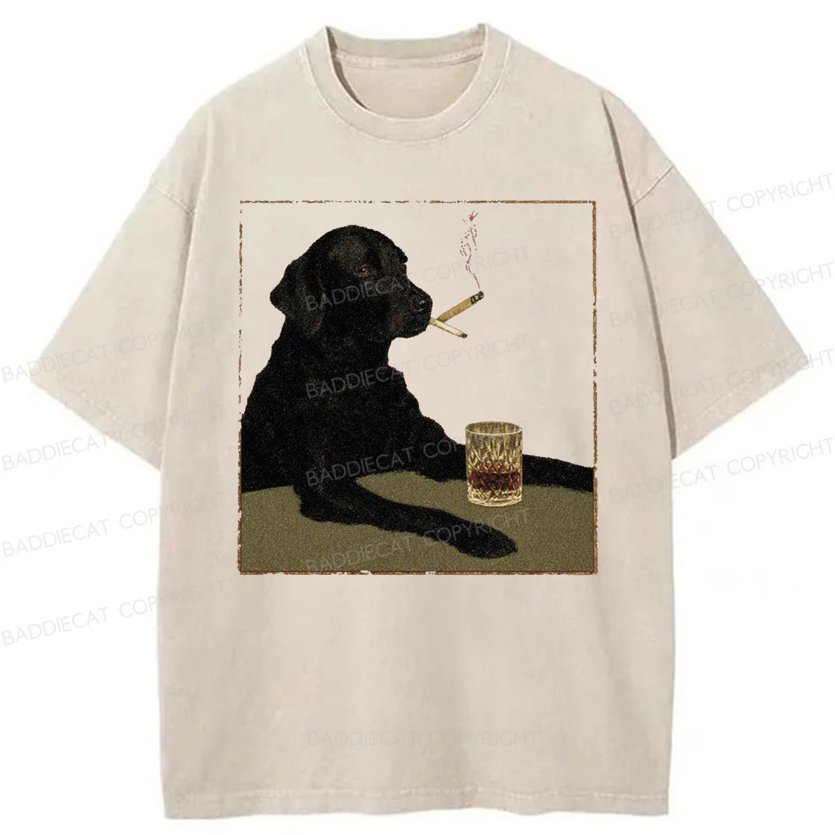 Baddiecat Smoking Dog Washed T-shirt