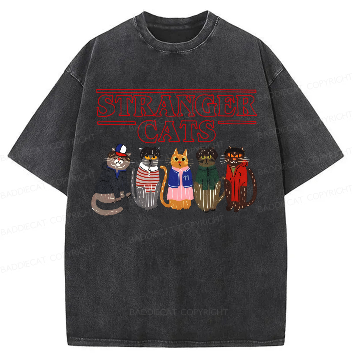 Baddiecat Stranger Cats Washed T-shirt