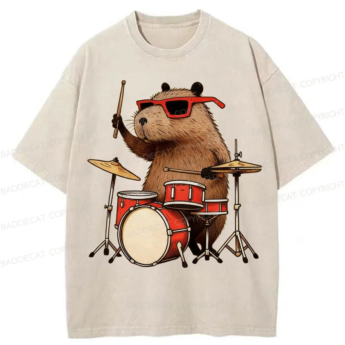 Baddiecat Musical Capybara Washed T-shirt