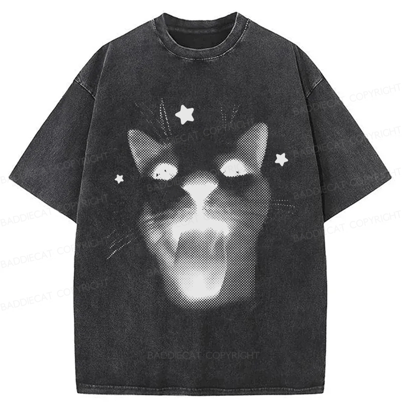 Baddiecat Retro Cat Washed T-shirt
