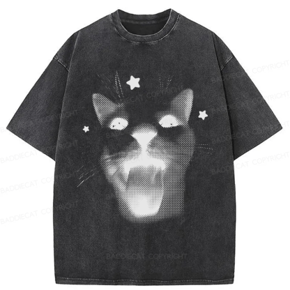Baddiecat Retro Cat Washed T-shirt