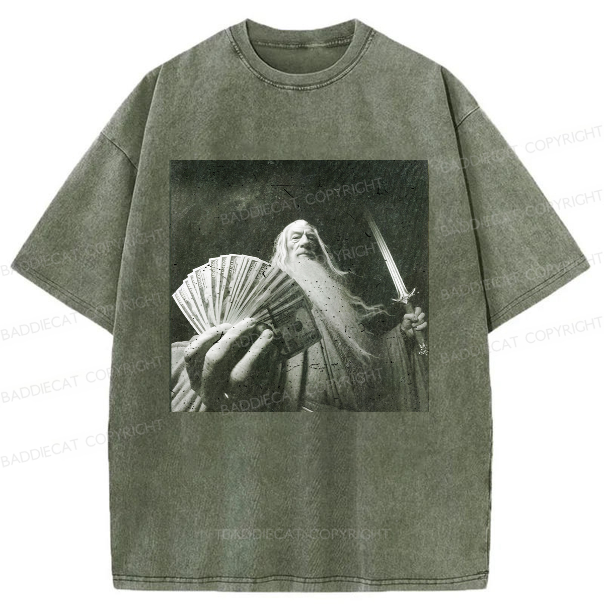 Baddiecat Wizard Old And Rich Comfort Washed T-shirt