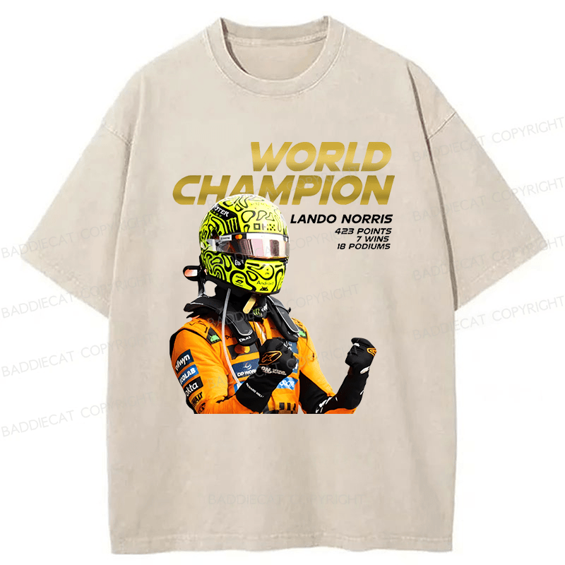 Baddiecat Lando Norris F1 World Champion 2025 Washed T-shirt