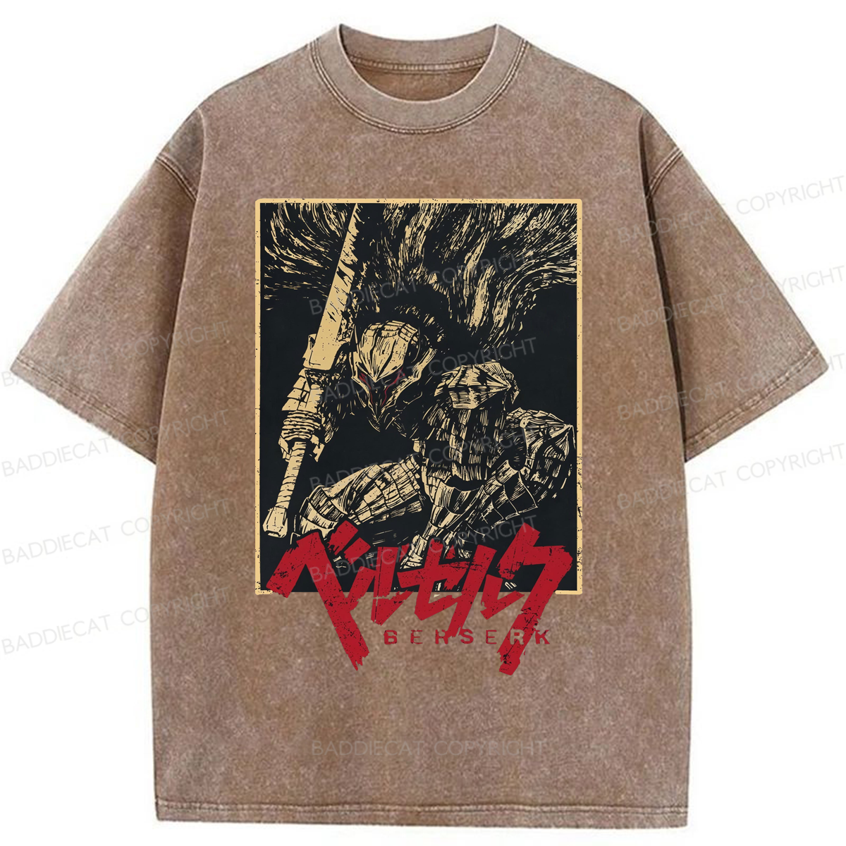 Baddiecat Berserk Guts Black Swordsman Washed T-shirt