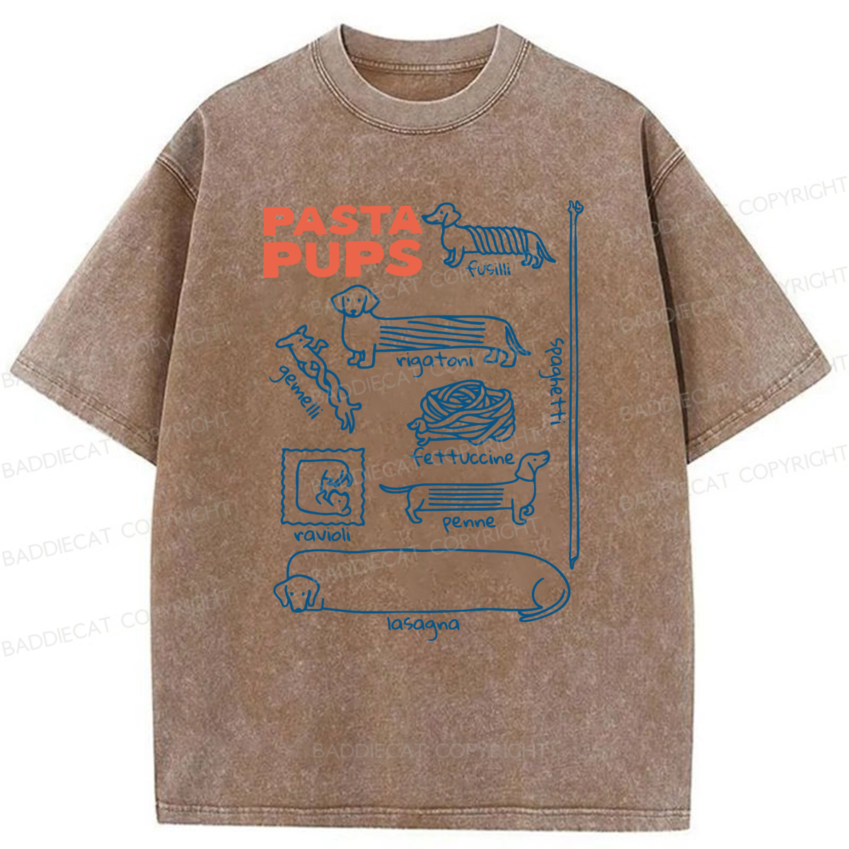 Baddiecat Pasta Pups Dachshunds As Pasta Types Washed T-shirt