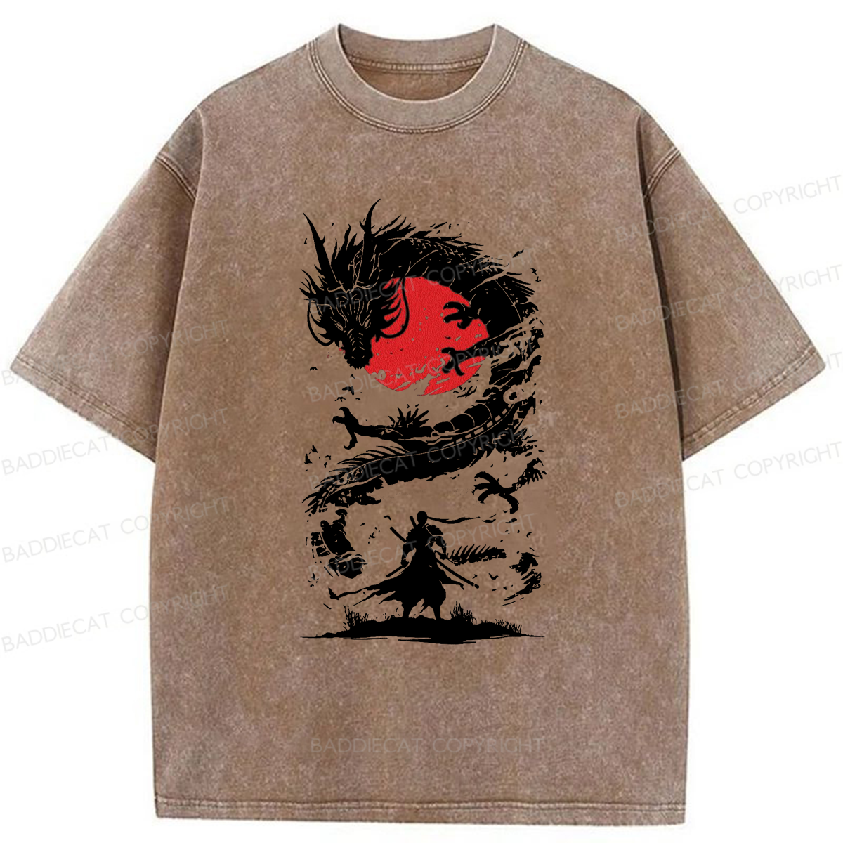 Baddiecat Japanese Fighting Dragon Washed T-shirt