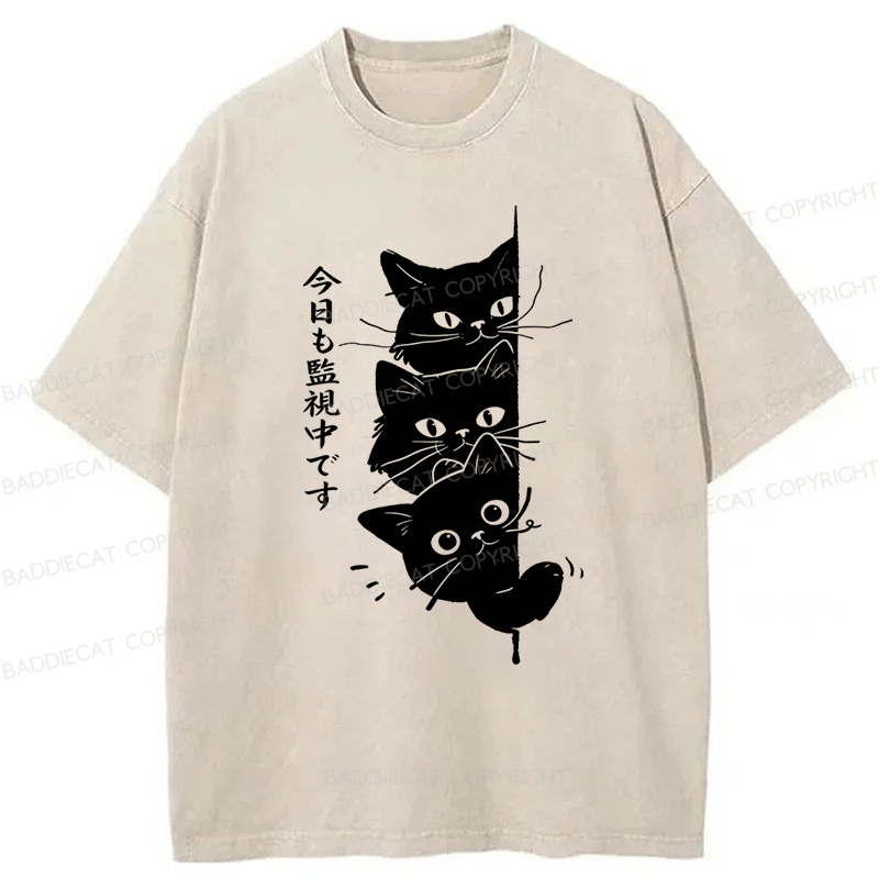 Baddiecat Black Cats Watching You Washed T-shirt