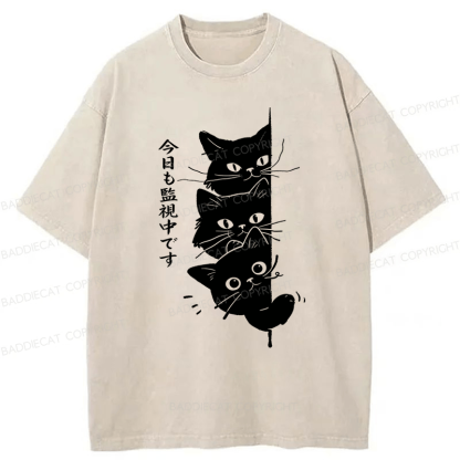 Baddiecat Black Cats Watching You Washed T-shirt