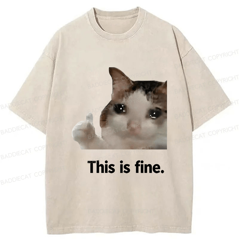 Baddiecat Cat Meme Funny Washed T-shirt