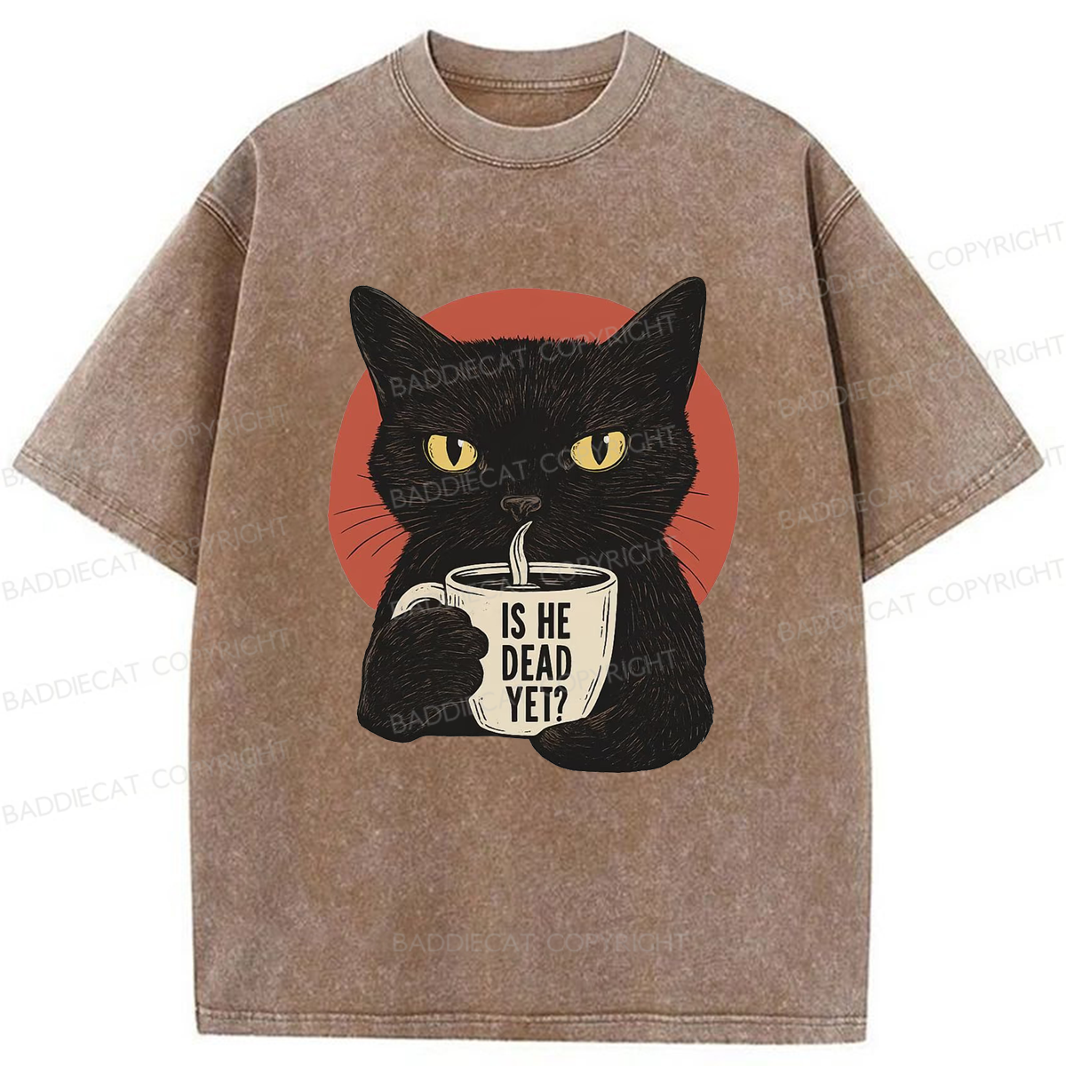 Baddiecat Is He Dead Yet Black Cat Washed T-shirt
