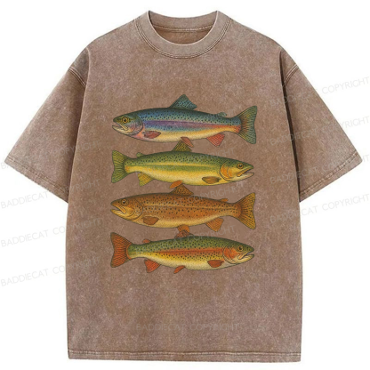Baddiecat Retro Fishes Washed T-shirt