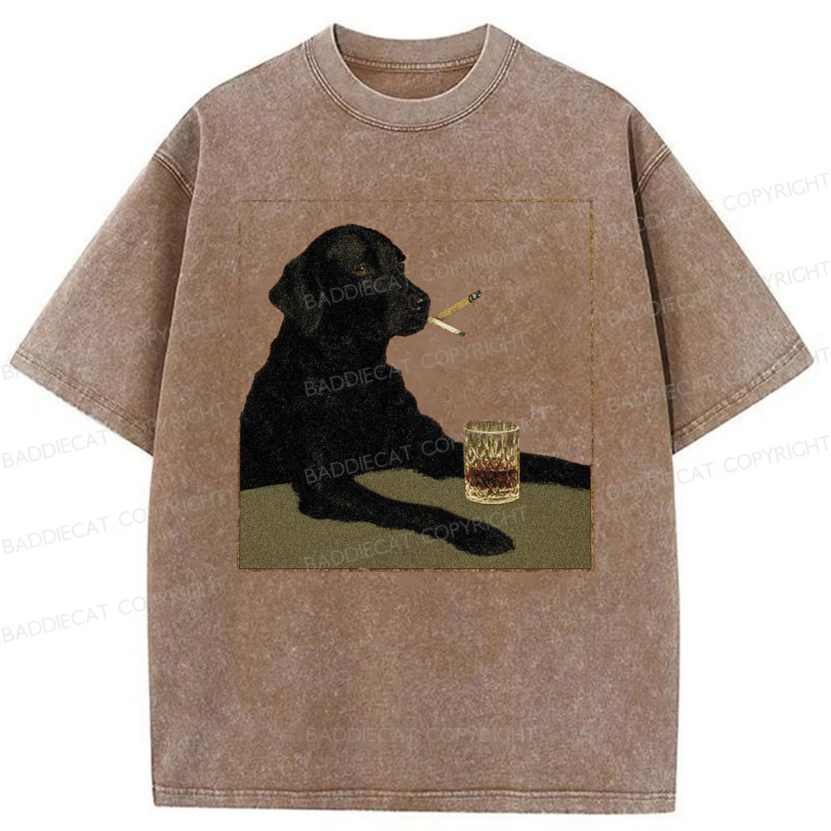 Baddiecat Smoking Dog Washed T-shirt