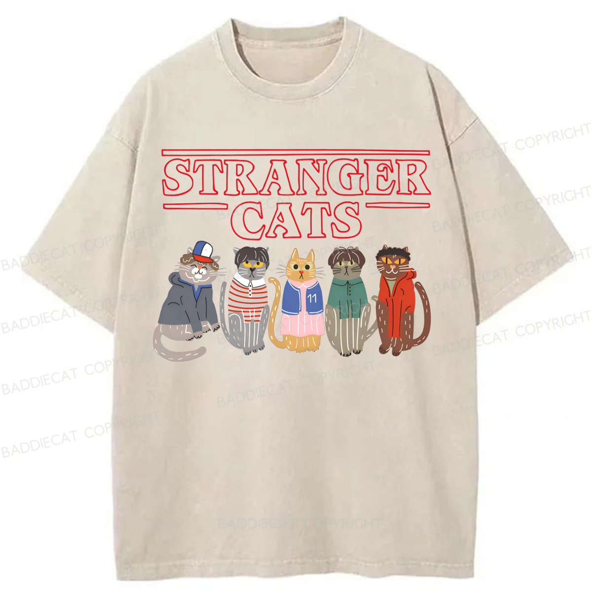 Baddiecat Stranger Cats Washed T-shirt
