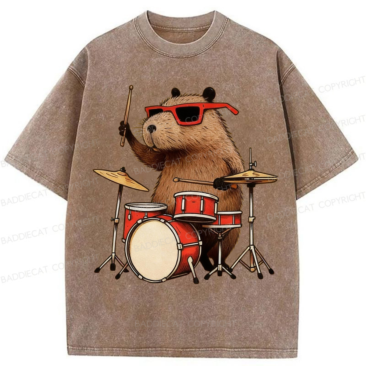 Baddiecat Musical Capybara Washed T-shirt