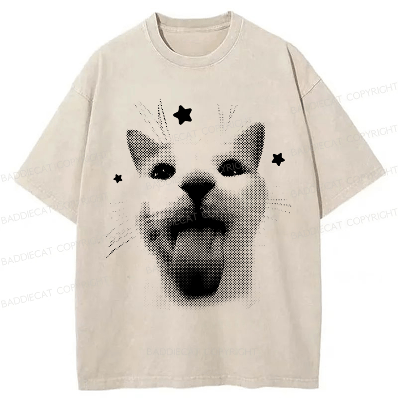 Baddiecat Retro Cat Washed T-shirt