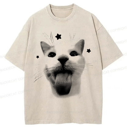 Baddiecat Retro Cat Washed T-shirt