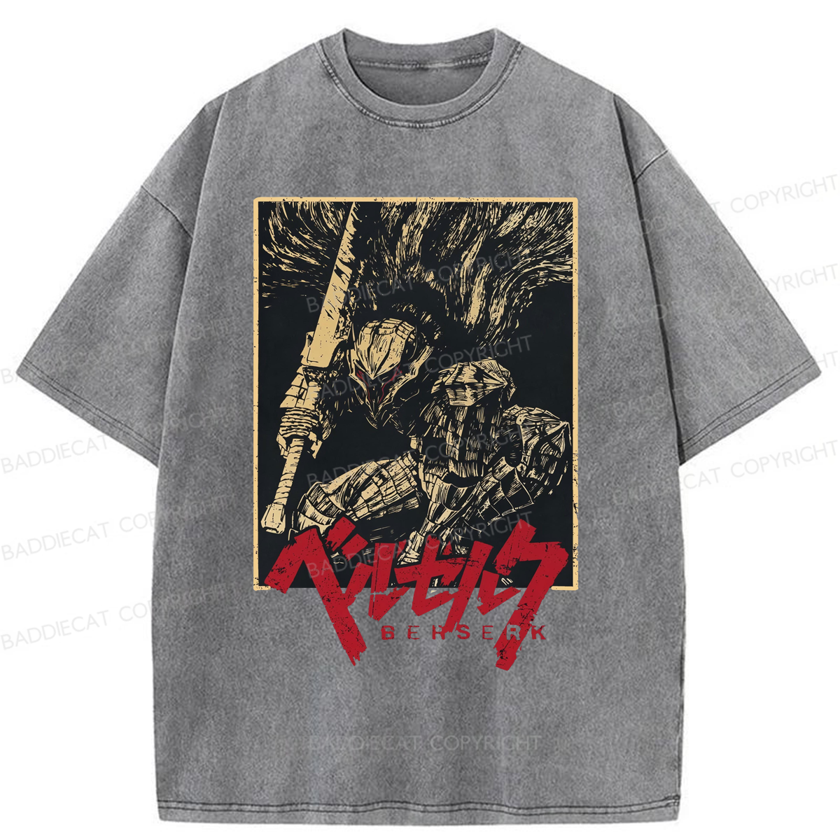 Baddiecat Berserk Guts Black Swordsman Washed T-shirt