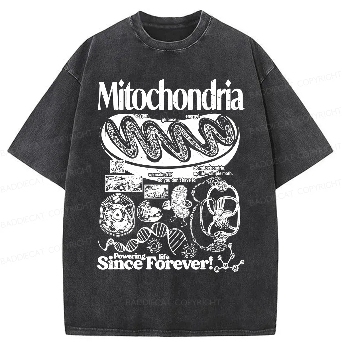 Baddiecat Mitochondria Vintage Science Washed T-shirt