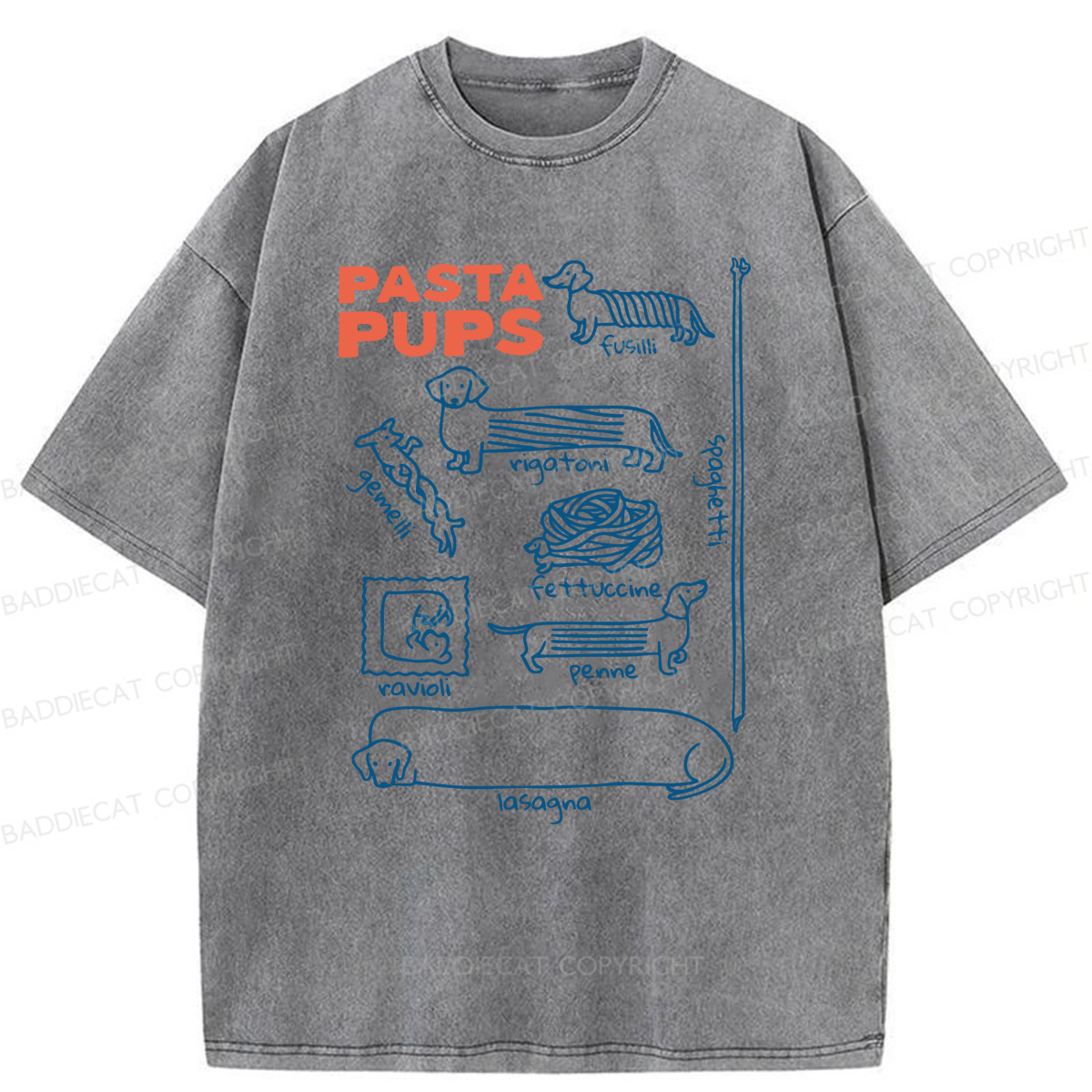 Baddiecat Pasta Pups Dachshunds As Pasta Types Washed T-shirt