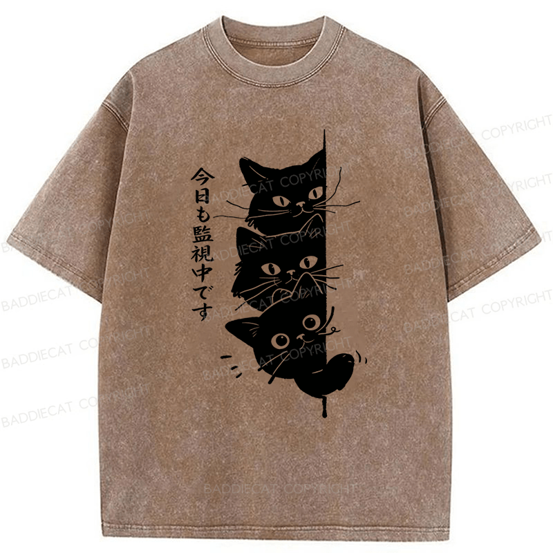 Baddiecat Black Cats Watching You Washed T-shirt