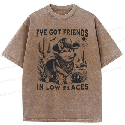 Baddiecat Funny I've Got Friends In Low Places Washed T-shirt