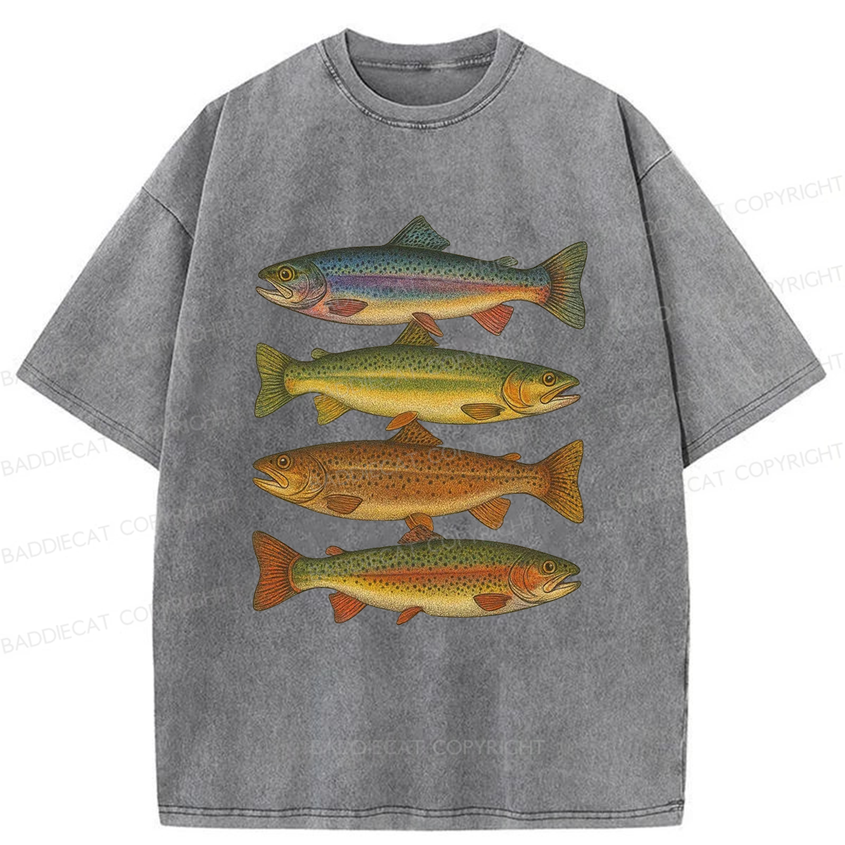 Baddiecat Retro Fishes Washed T-shirt
