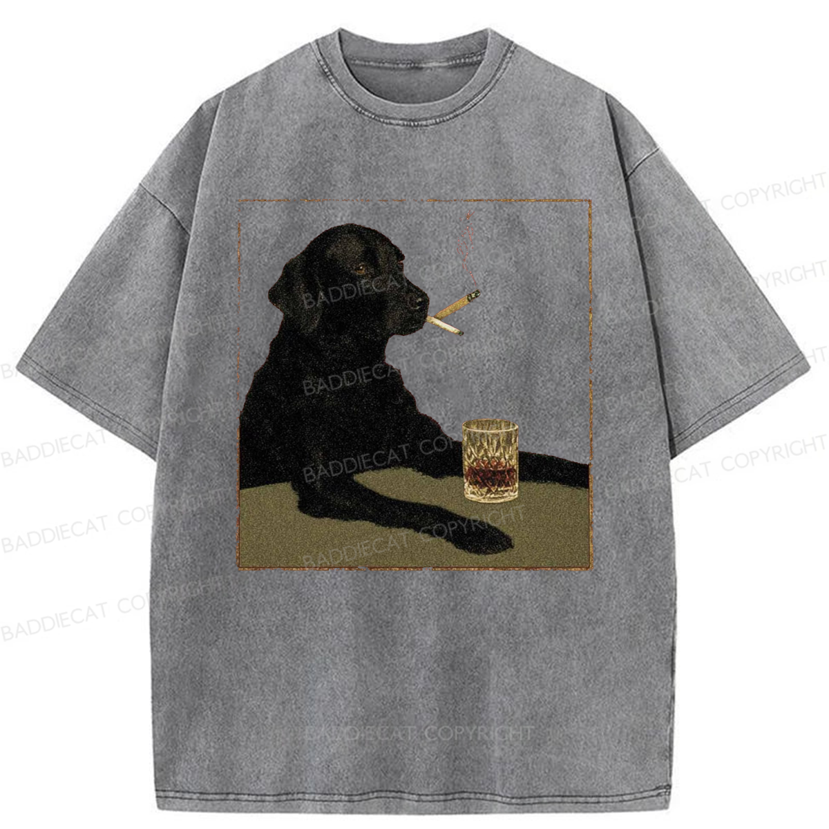 Baddiecat Smoking Dog Washed T-shirt