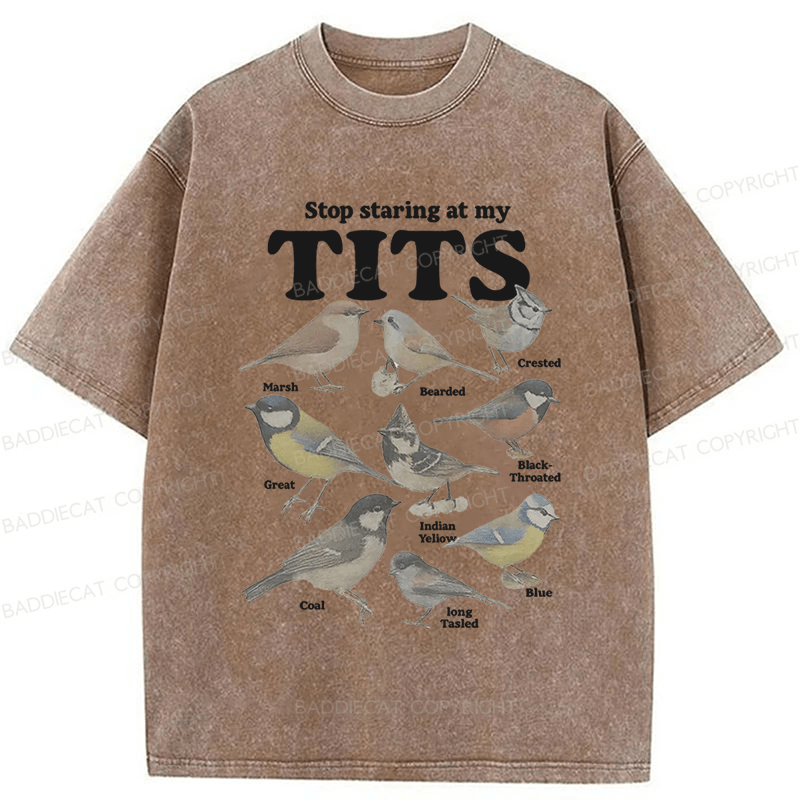 Baddiecat Stop Staring At My Tits Birds Washed T-shirt