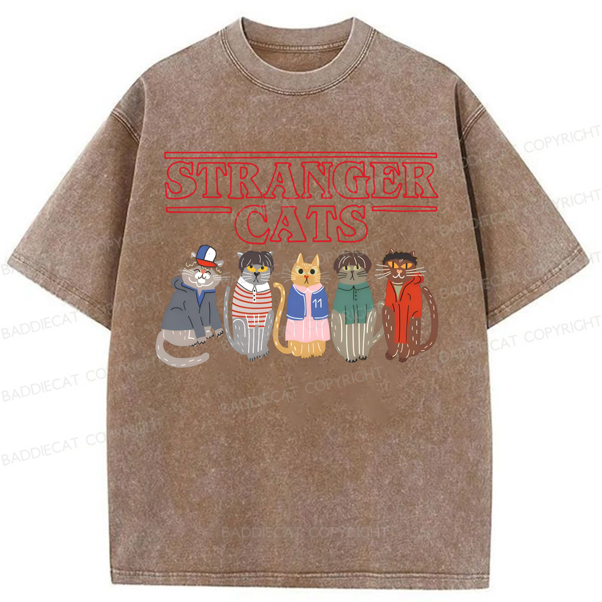 Baddiecat Stranger Cats Washed T-shirt