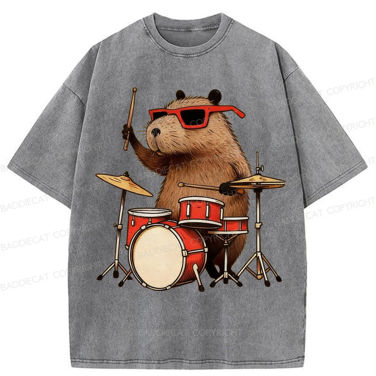 Baddiecat Musical Capybara Washed T-shirt