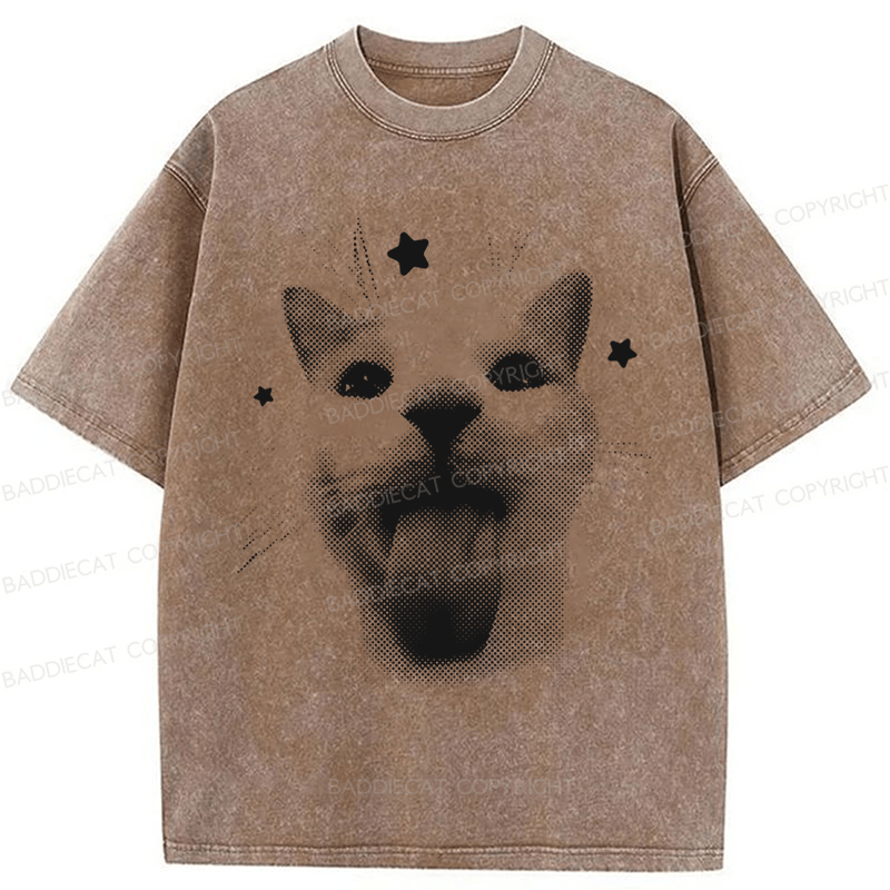 Baddiecat Retro Cat Washed T-shirt