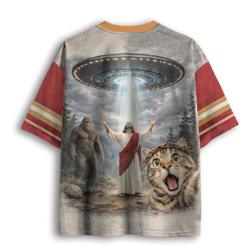 Baddiecat Cat Selfie With Bigfoot UFO And Jesus Mesh Jersey