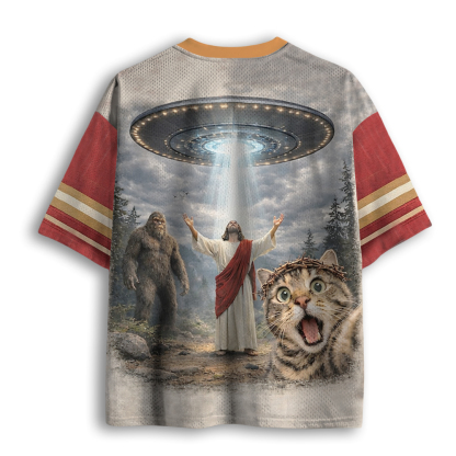 Baddiecat Cat Selfie With Bigfoot UFO And Jesus Mesh Jersey