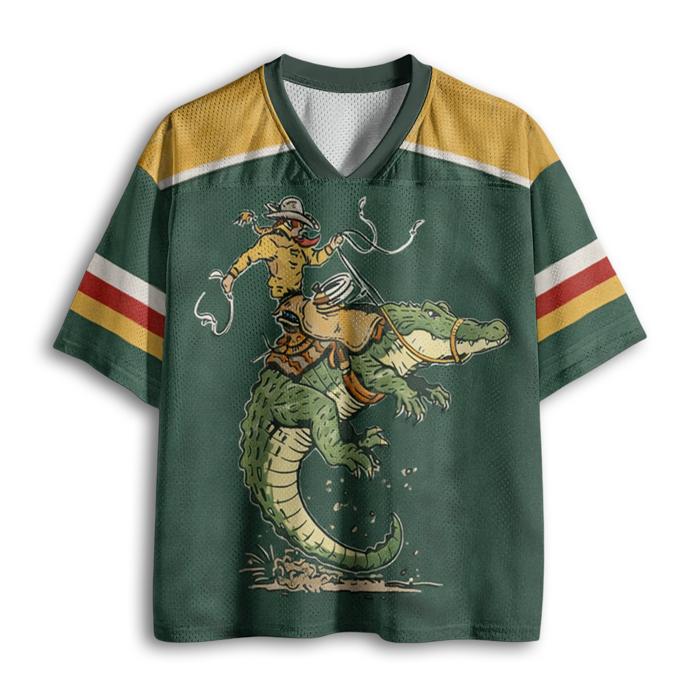 Baddiecat Cowboy Riding Alligator Mesh Jersey