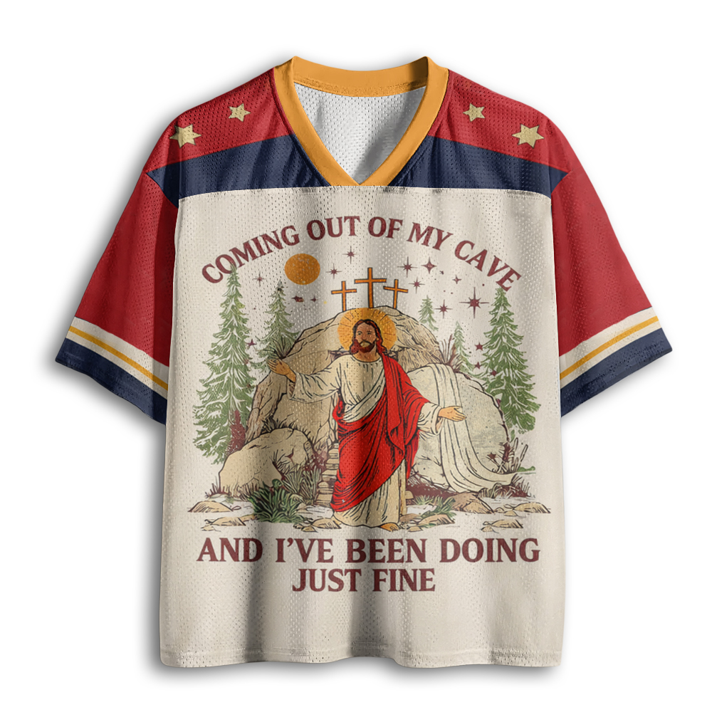 Baddiecat Jesus Coming Out Of My Cave And I've Been Doing Just Fine Mesh Jersey