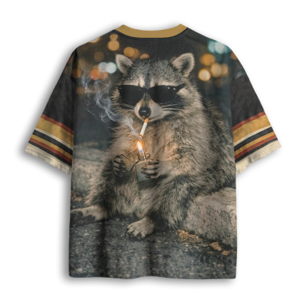 Baddiecat Funny Raccoon Smoking Mesh Jersey