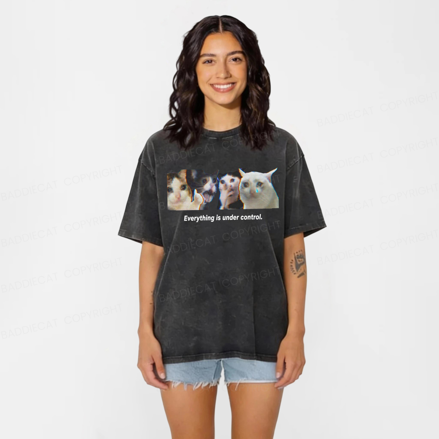 Baddiecat Cats Everything Is Under Control Washed T-shirt