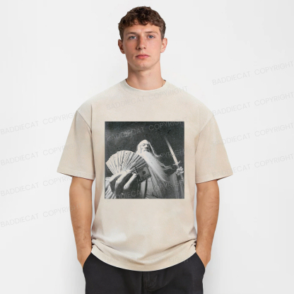 Baddiecat Wizard Old And Rich Comfort Washed T-shirt