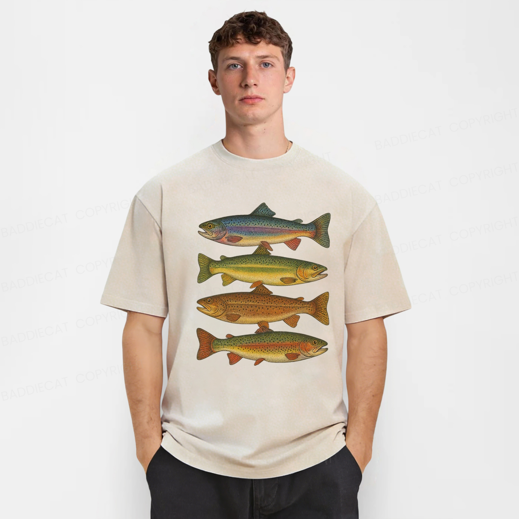 Baddiecat Retro Fishes Washed T-shirt