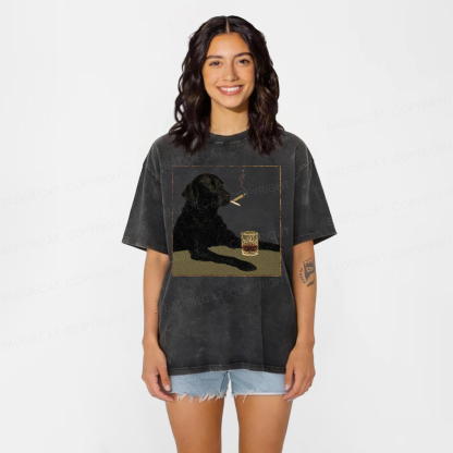 Baddiecat Smoking Dog Washed T-shirt