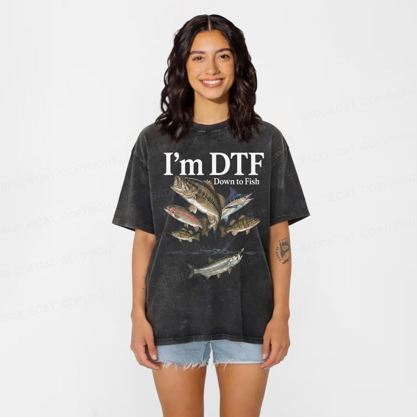 Baddiecat I'm Down To Fish Washed T-shirt