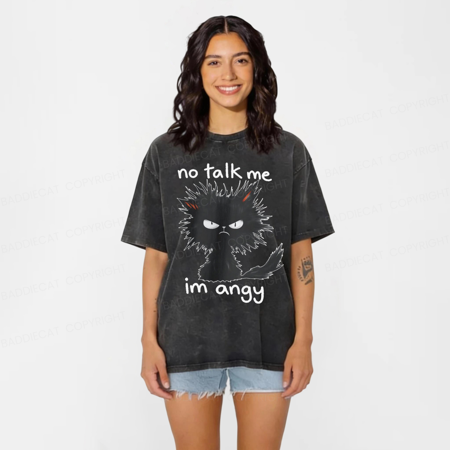 Baddiecat No Talk Me Im Angy Cat Washed T-shirt