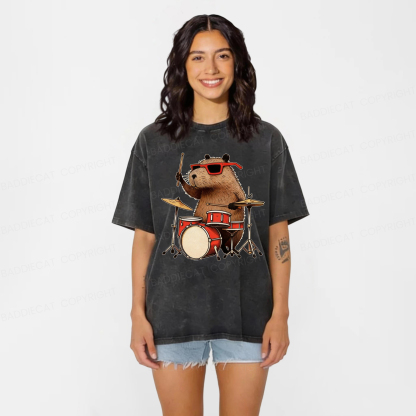 Baddiecat Musical Capybara Washed T-shirt