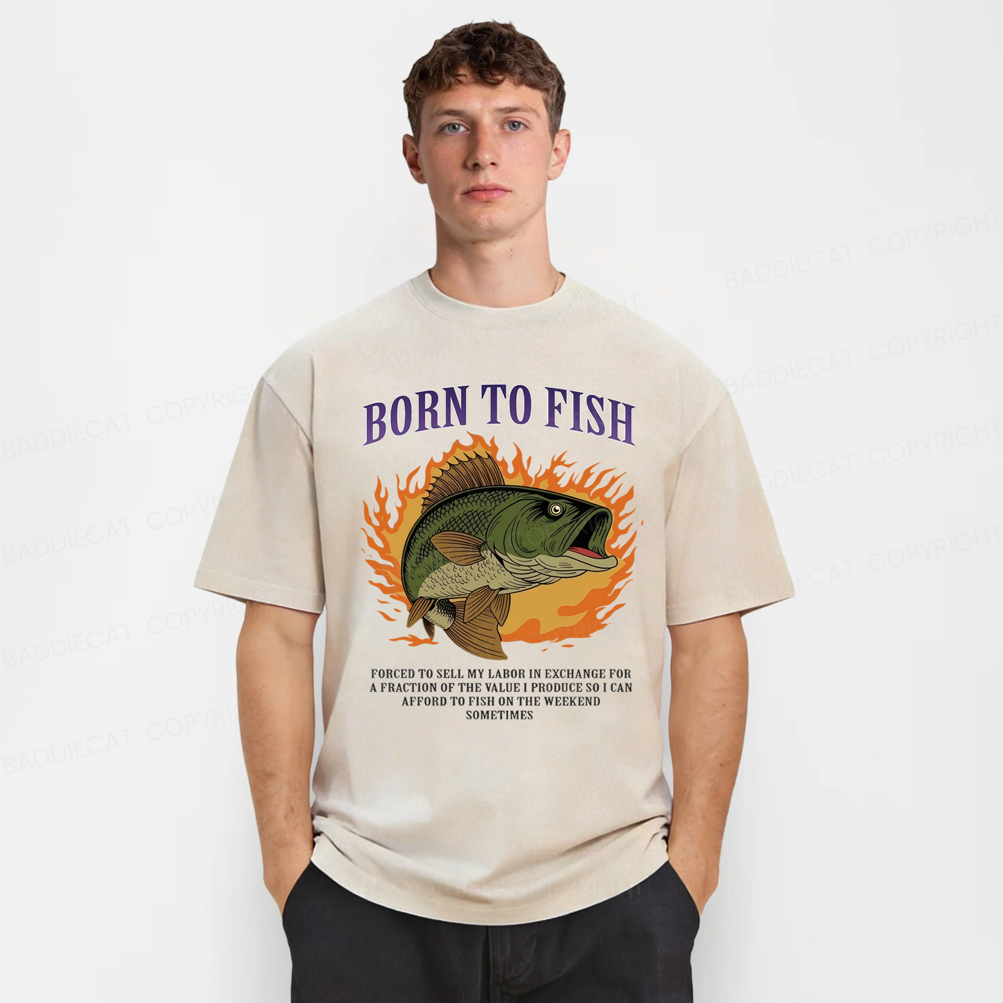 Baddiecat Born To Fish Forced To Sell My Labor Washed T-shirt