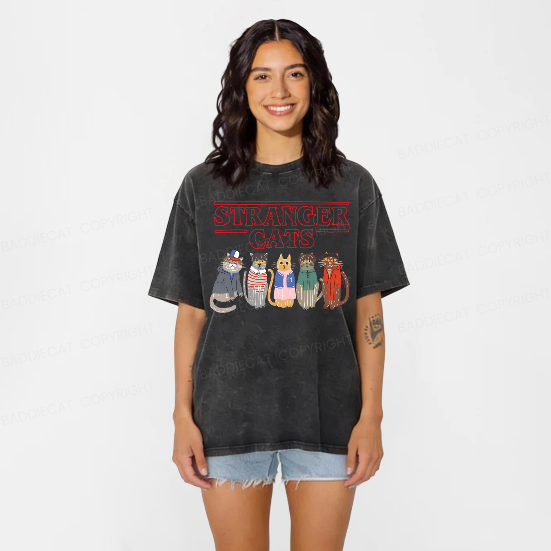 Baddiecat Stranger Cats Washed T-shirt
